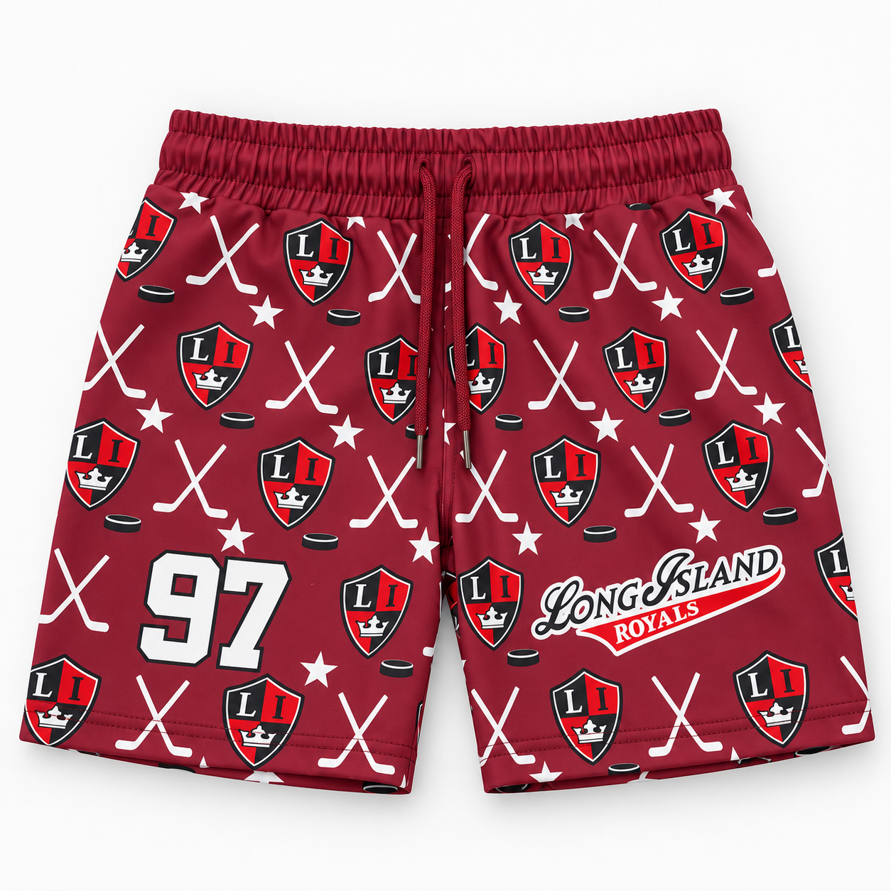 Long Island Royals custom swim trunks mockup
