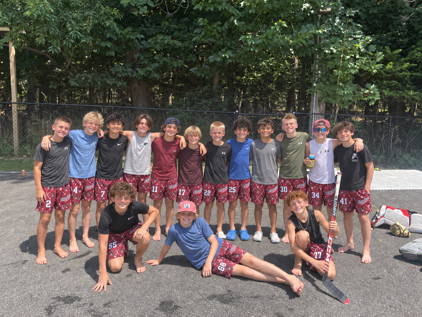 Long Island Royals team wearing matching custom swim trunks at tournament